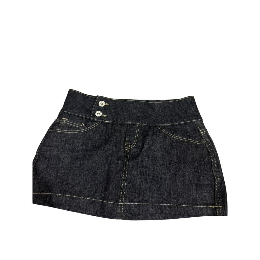 Bershka Denim Mini Skirt Womens 2 Dark Wash Low Rise Y2K Wide Waistband